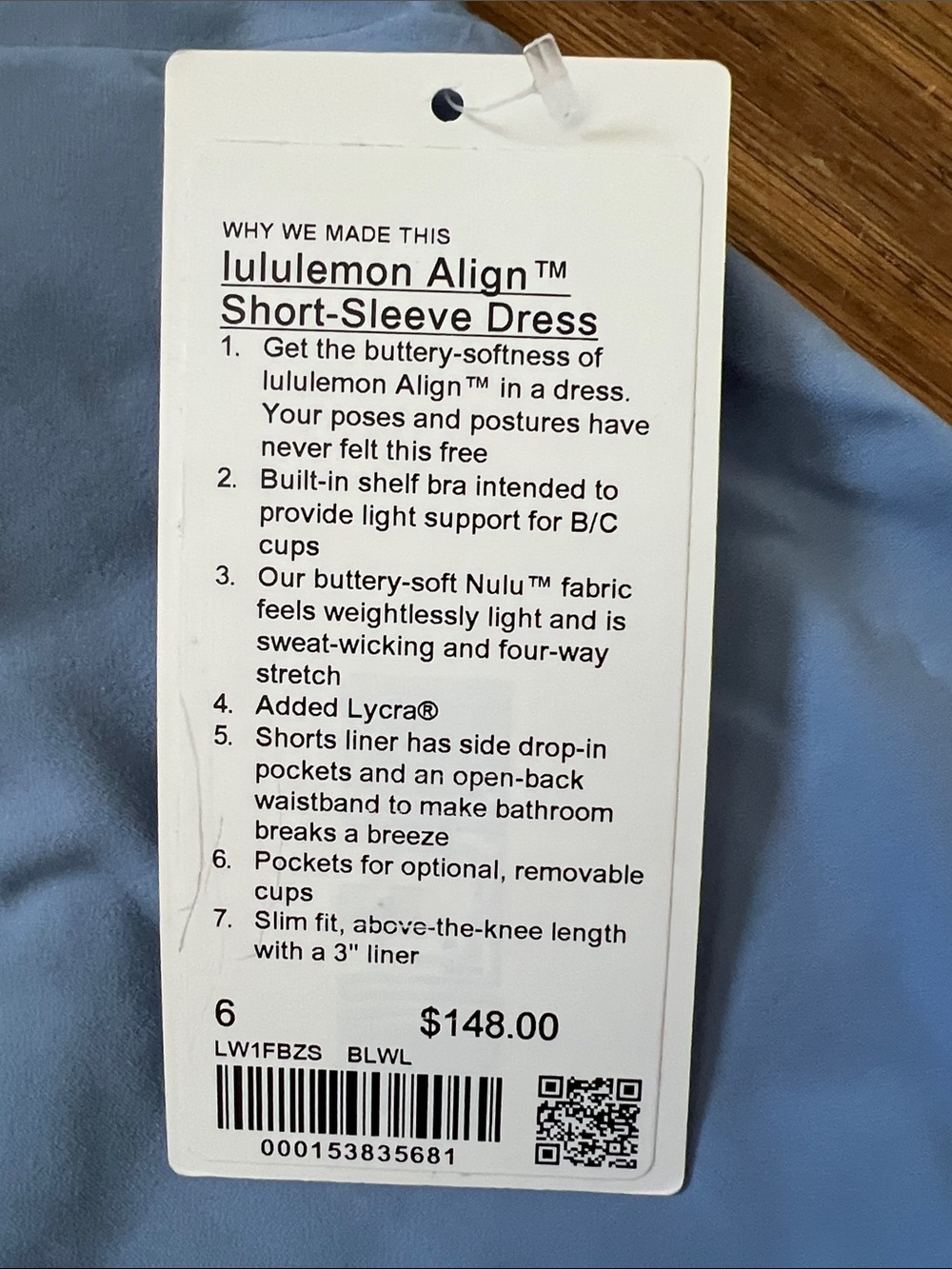 Lululemon Blue Willow Align Short Sleeve Neck Dress Skort Size 6 NWT - Picture 3 of 6